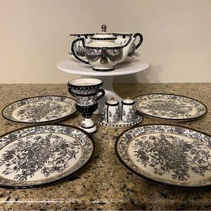 Mud Pie Black and Cream Mini Tea Set